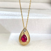 Natural Unheated 1 Carta Pear Ruby Pendant With AIGS Certificate Diamond 18k Solid Gold